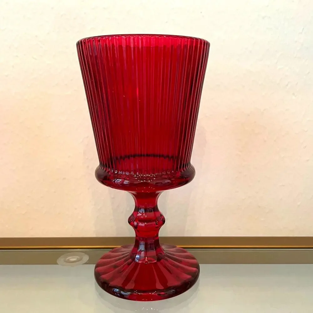 Set of 4 Ruby Red Water Goblets 8in Holiday Wine Glasses NEW